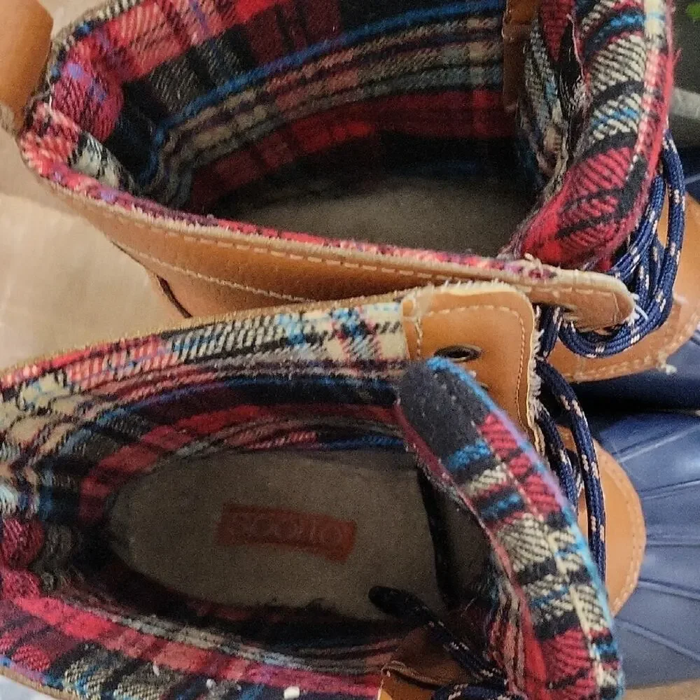 Sporto Tan and Navy Flannel Lined Duck Boots, Womens Size 9 Waterproof, Gorpcore